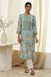 Teal Printed Straight Kurta image number 0