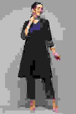 Indigo Poly Viscose Straight Yarndyed Suit Set image number 0