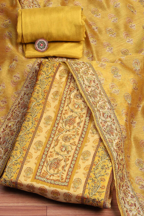 Pink Chanderi Printed Embroidered Unstitched Suit Set image number 0