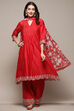 Red Chanderi Straight Kurta Suit Set image number 0