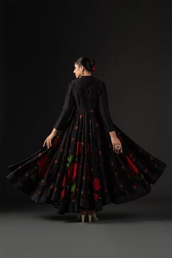Rohit Bal Black Cotton Silk Anarkali Printed Suit Set image number 5