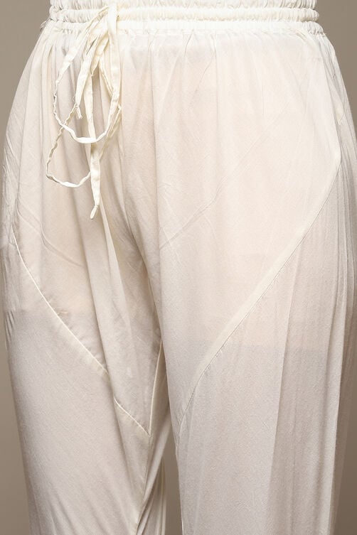 Off White Cotton Blend Layered Kurta Churidar Suit Set image number 4