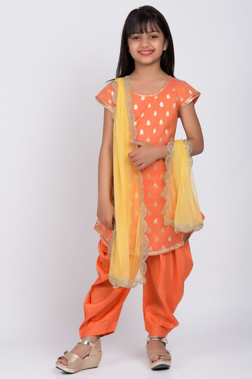 Orange Poly Metallic Straight Kurta Salwar Suit Set image number 2