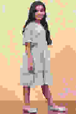 Mint Green Dobby Net Embellished Tiered Flared Dress image number 4