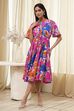 Pink Cotton Printed Flared Dress image number 2