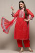 Red Polyester Straight Suit Set image number 0