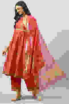 Fuchsia Art Silk Anarkali Kurta Narrow Palazzo Suit Set image number 0