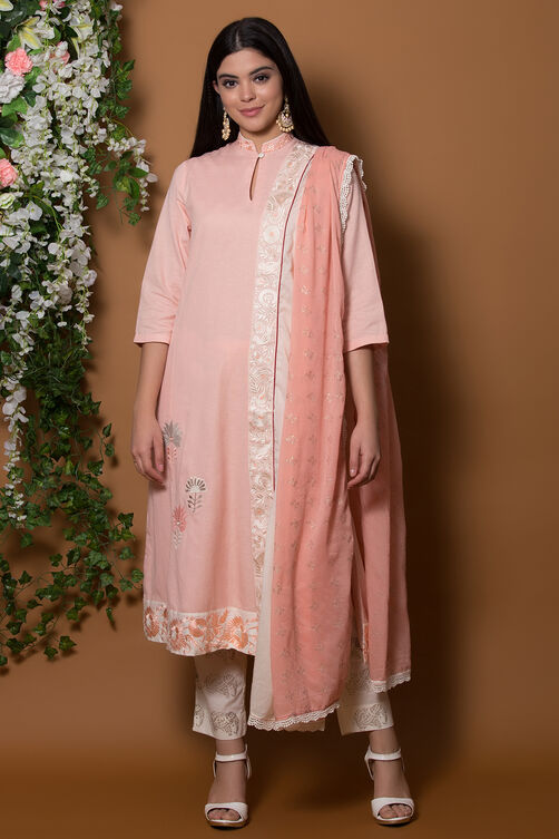 Blush Pink Straight Suit Set By Anju Modi image number 0