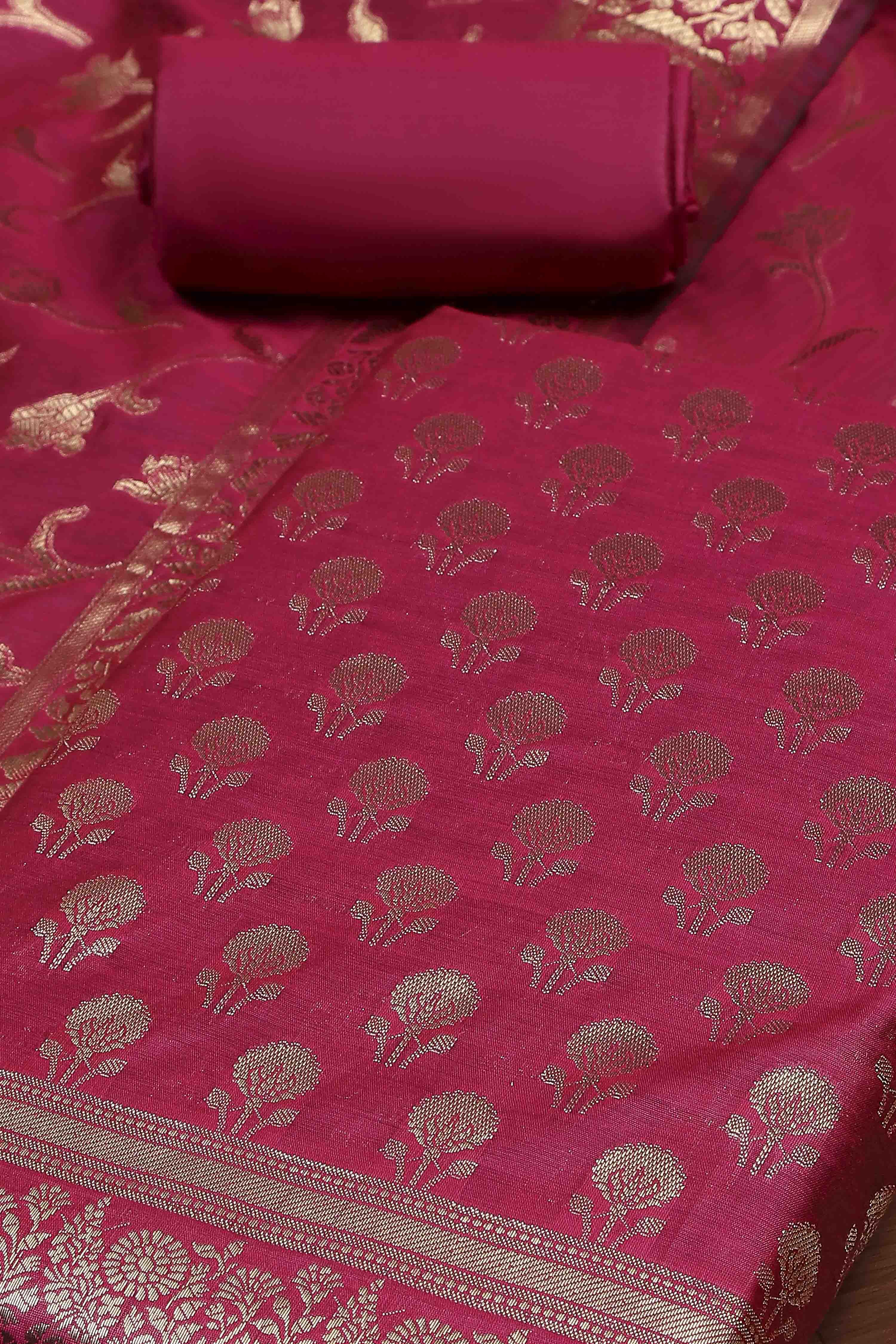 Teal Banarasi Chanderi Banarasi Print Unstitched Suit Set image number 1