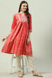 Red Cotton Flared Printed Kurta image number 5