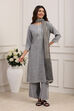 Grey Polyester Striped Straight Kurta Set image number 6