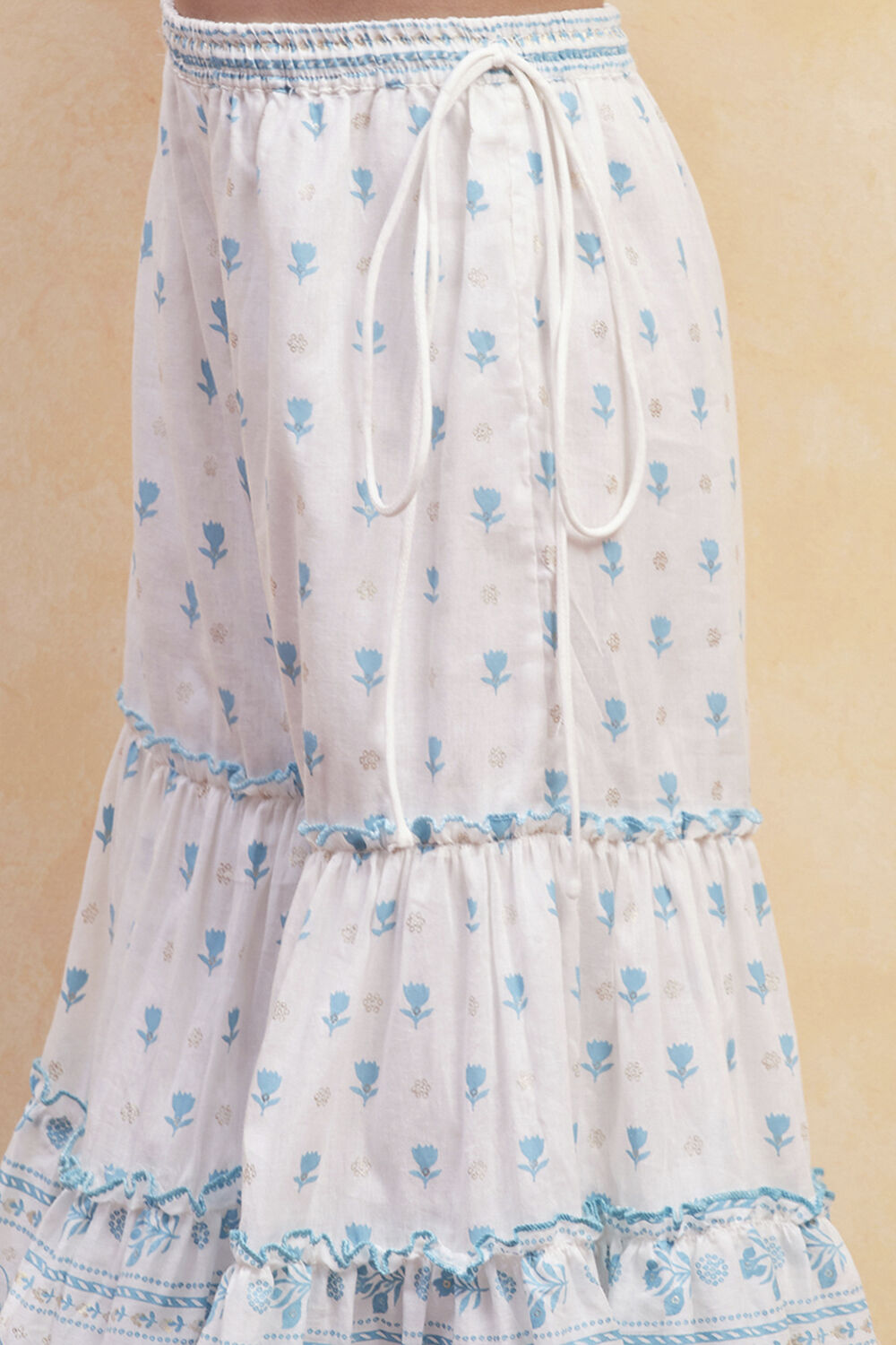 Turquoise and White Cotton Straight Suit Set image number 2