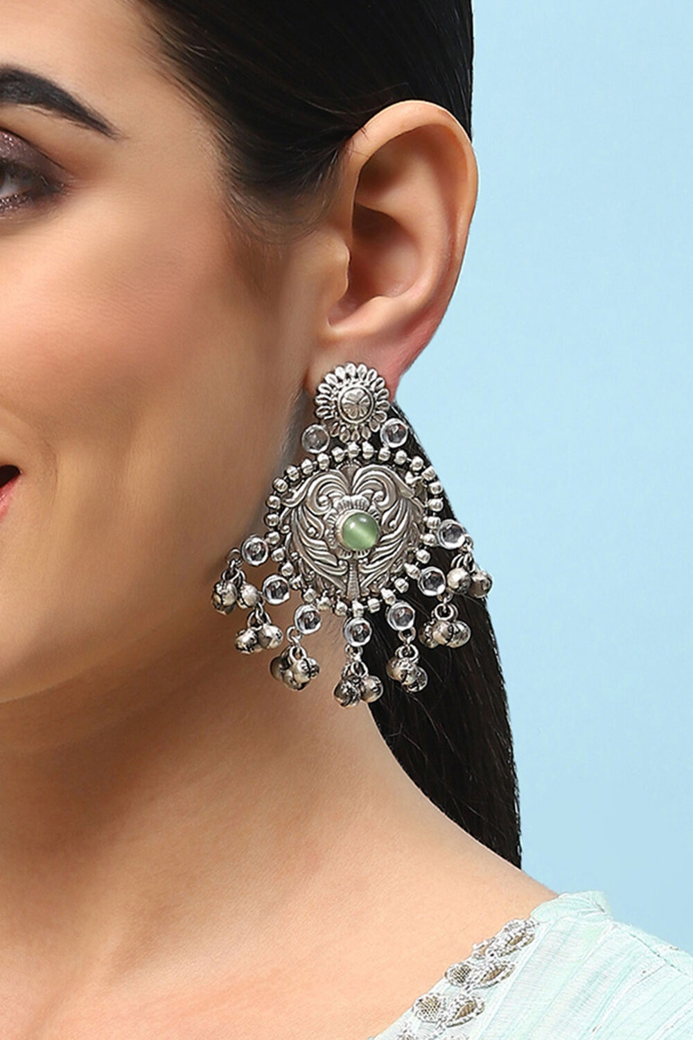 Oxidised Green Brass Earrings image number 1