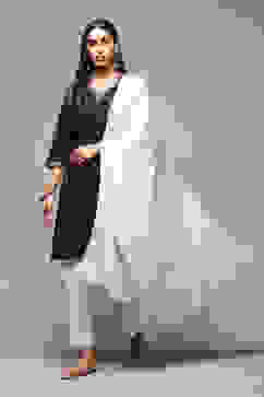 Charcoal Cotton Straight Kurta Regular Pants Suit Set image number 0