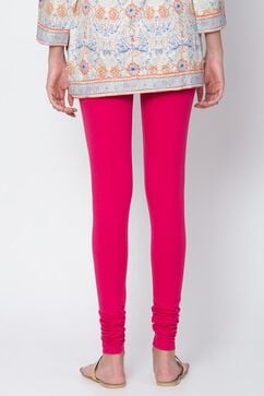Fuschia Cotton Blend Dyed Leggings image number 3