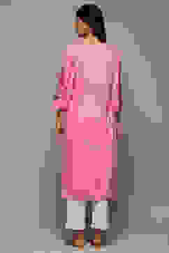 Pink LIVA Straight Printed Kurta image number 4
