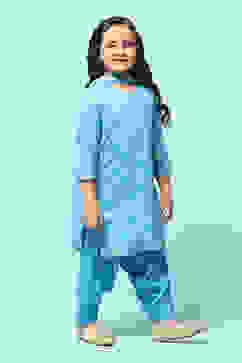 Blue Cotton Straight Printed Kurta Patiala Salwar Suit Set image number 6