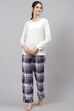 Off White Straight Cotton Three Piece Sleepwear Set image number 2