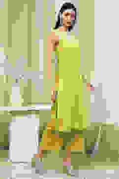 Lime Green Embroidered Straight Suit Set image number 7