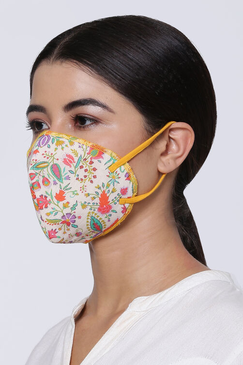 Off White Cotton Printed Face Mask image number 1