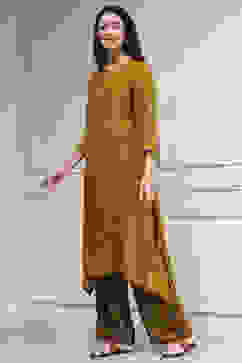 Mustard Yellow Viscose Rayon Straight Printed Kurta Pants Set image number 3