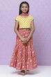 Yellow And Pink Cotton Girls Lehenga Set image number 4