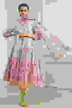 Off-White Cotton Printed Anarkali Suit Set image number 0