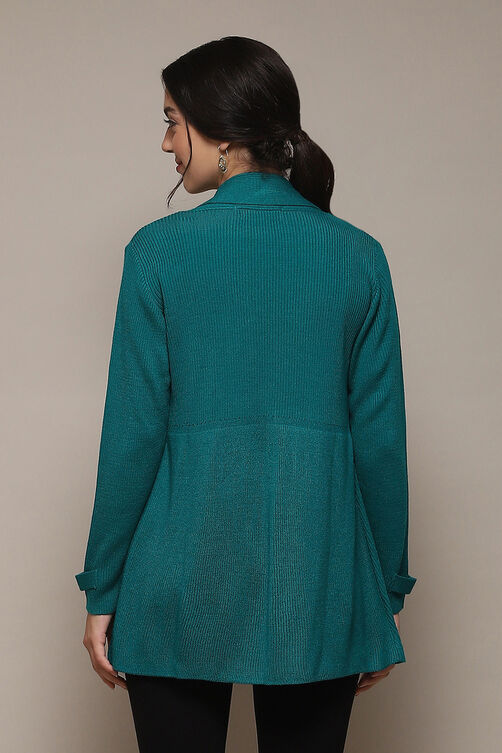 Teal Blue Acrylic Straight Yarndyed Sweater image number 4