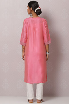 Fuchsia Straight Nylon Viscose Kurta image number 4