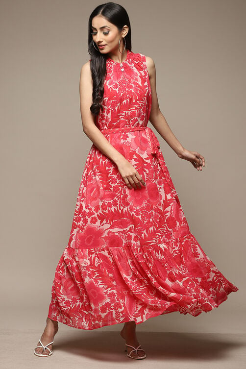Coral Cotton Blend Tiered Dress image number 0