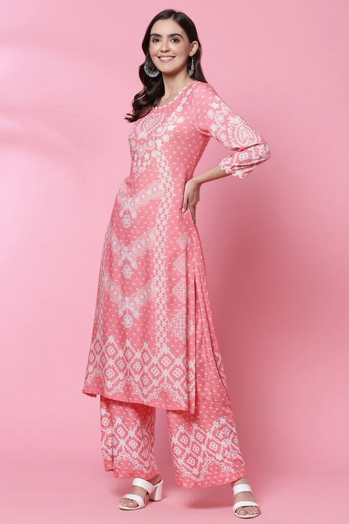 Pink LIVA Straight Kurta image number 2