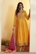 Yellow Poly Chinnon Anarkali Suit Set