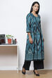 Teal LIVA Flared Printed Kurta Dress image number 3