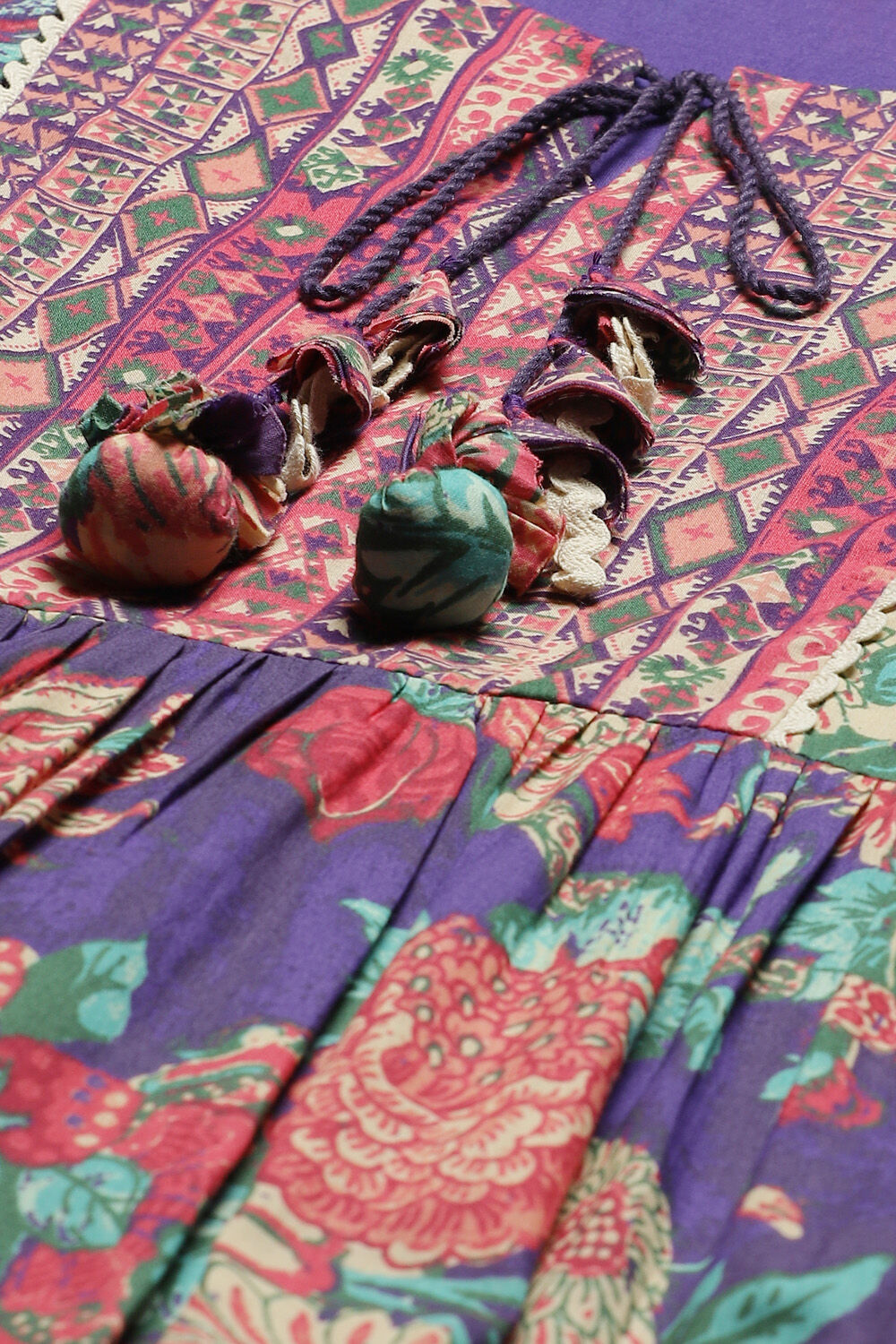 Purple Cotton Flared Fusion Dress image number 1