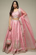 Red Silk Blend Straight Lehenga Set image number 4