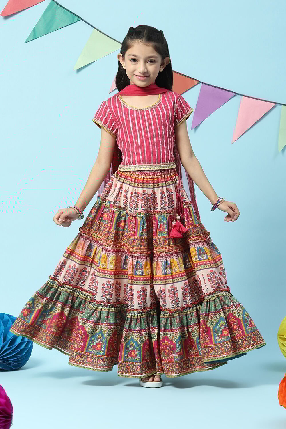 Berry Poly Viscose Short Top Lehenga Set Biba India