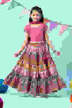 Berry Poly Viscose Short Top Lehenga Set image number 0