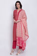Red Cotton Straight Kurta Pant Suit Set image number 2