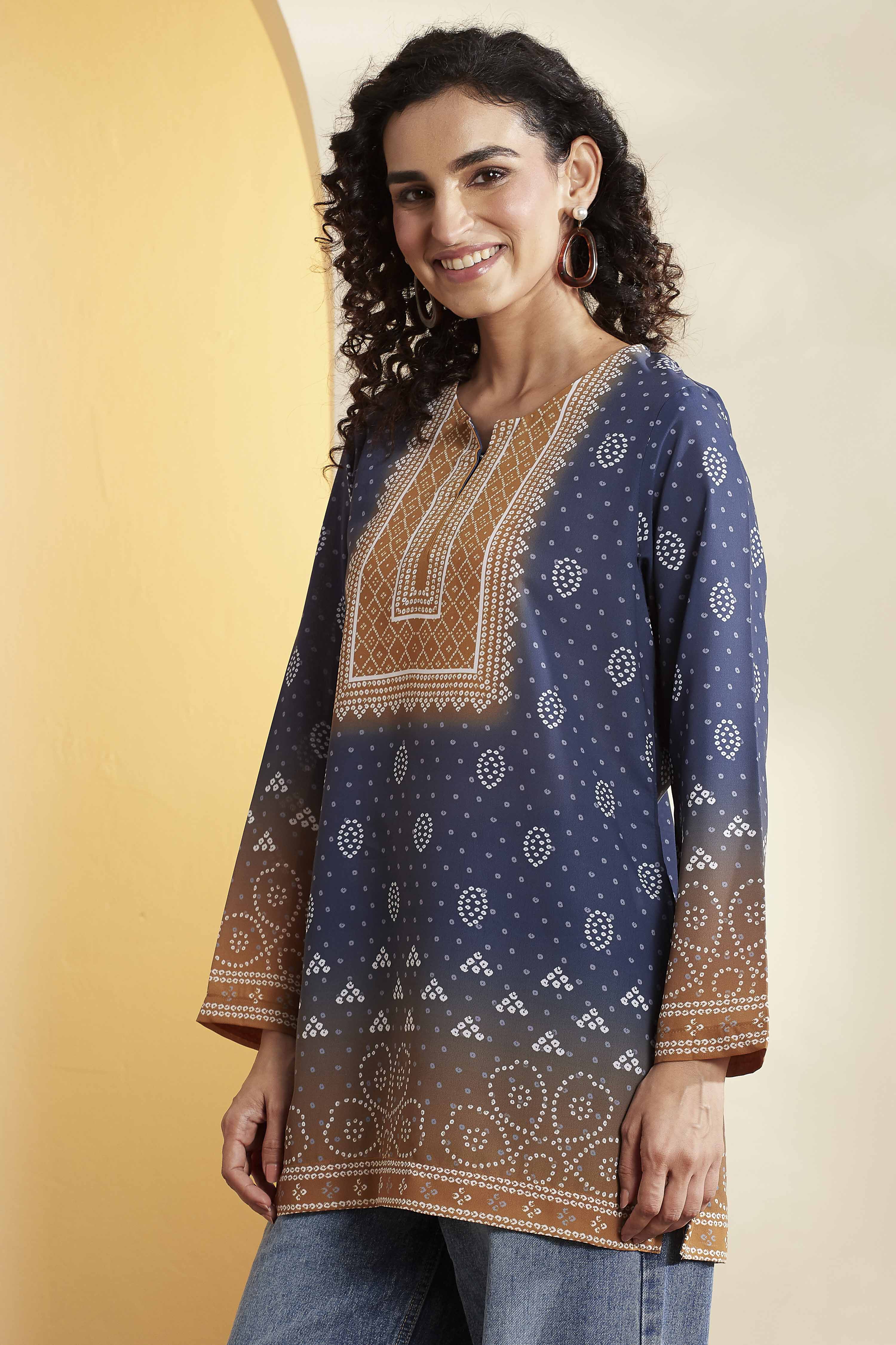 Blue Polyester Straight Kurti image number 2