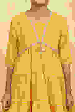 Yellow Cotton Solid Tiered Suit Set image number 1