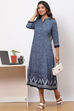 Indigo LIVA A-Line Printed Kurta Dress image number 2