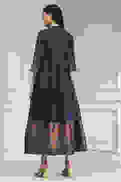 Navy Blue Yarn-Dyed Flared Kurta image number 3