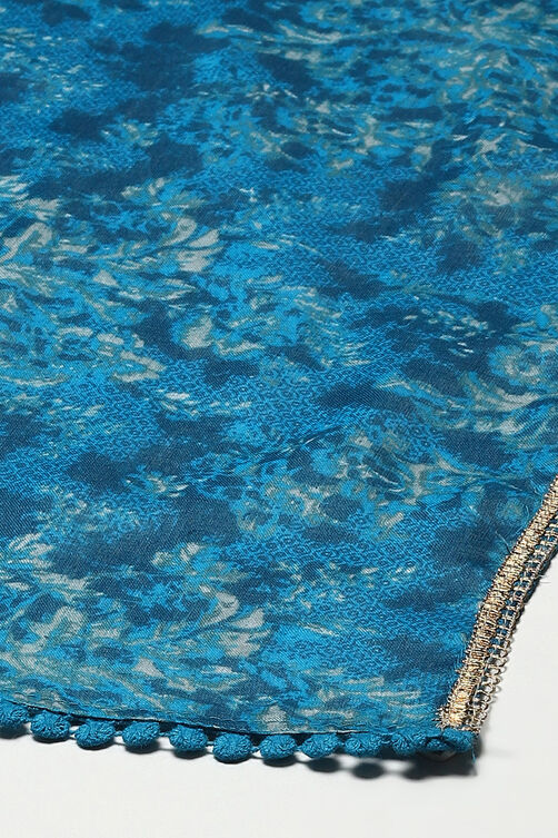 Teal Blue Cotton Flared Printed Kurta Garara Suit Set image number 3