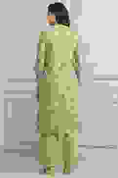 Green Cotton Blend Floral Straight Suit Set image number 4