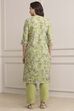 Green Cotton Blend Floral Straight Suit Set image number 4