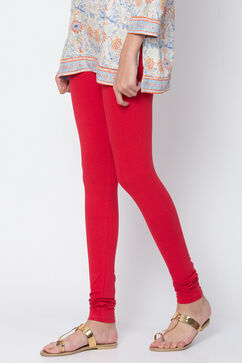 Red Cotton Blend Dyed Churidar image number 2