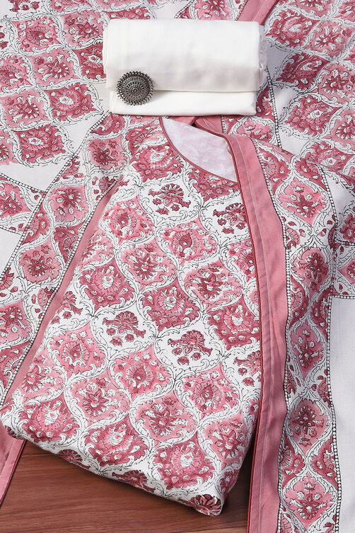 White Green Muslin Unstitched Suit set image number 0