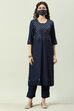 Navy Printed Rayon Straight Kurta Regular Pants Suit Set image number 0