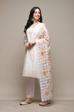 White Chanderi Digital Print Unstitched Suit Set image number 7