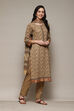 Coffee Brown Cotton Machine Embroidered Unstitched Suit Set image number 7